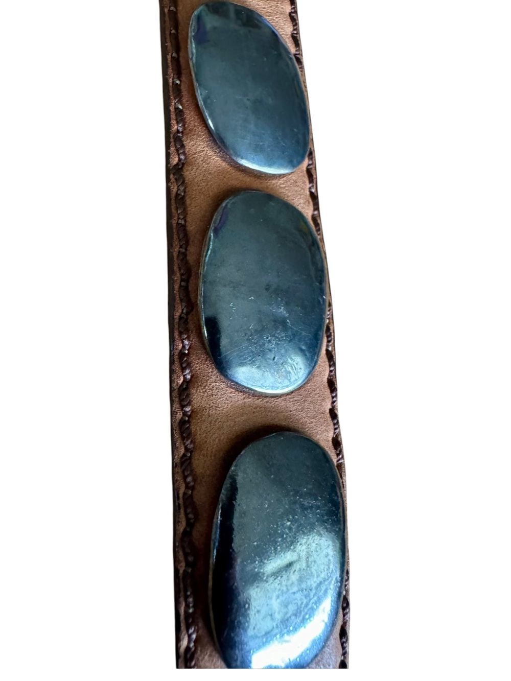 Vtg 80s Billy Brown Leather Concho Belt Silver Coated Pewter Sz 28 Western Boho - Picture 5 of 8